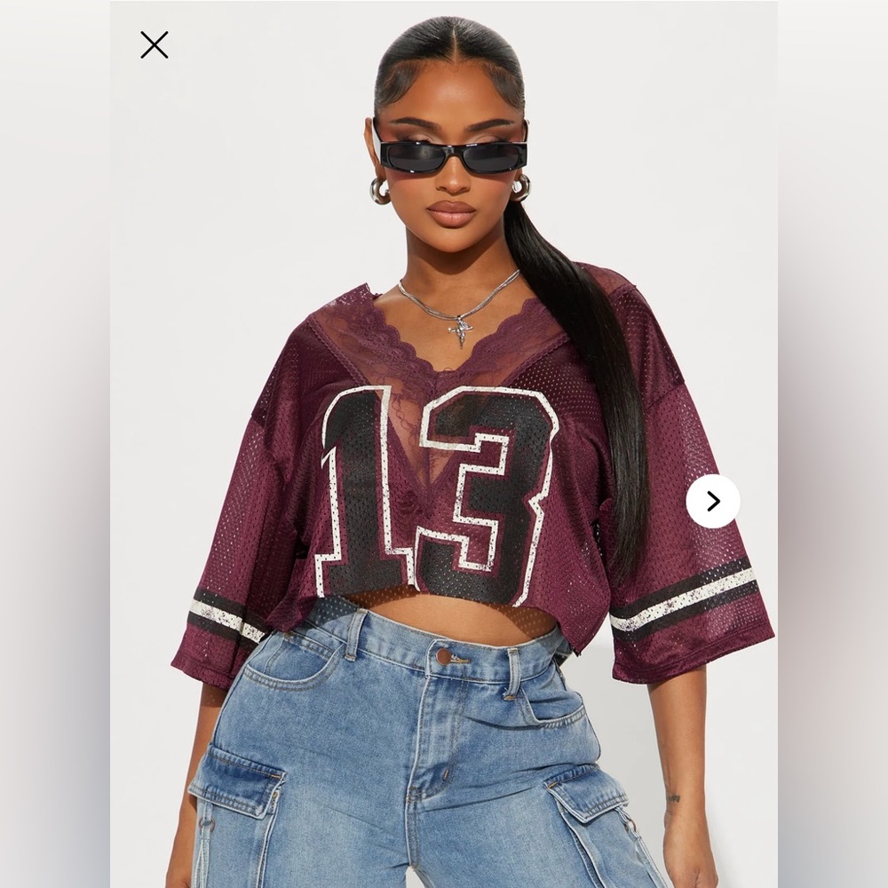 Fashion Nova Burgundy Mesh Jersey Top